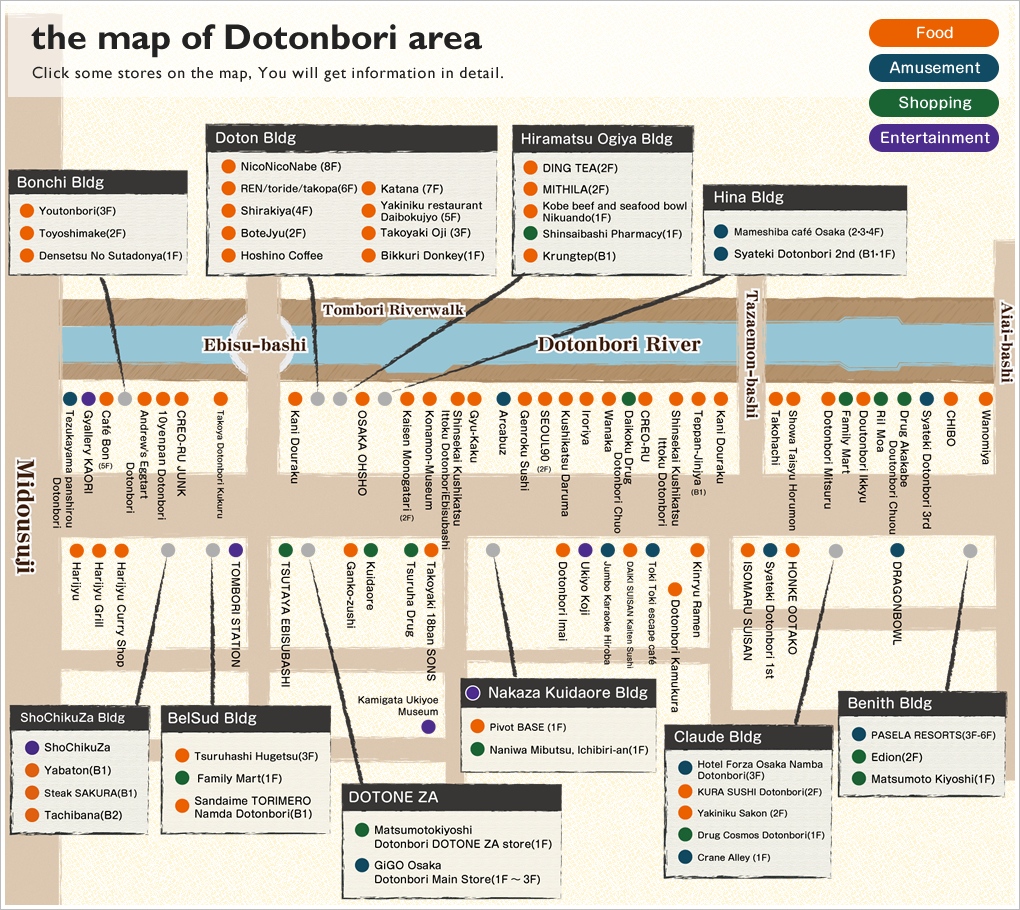 the map of Dotonbori area