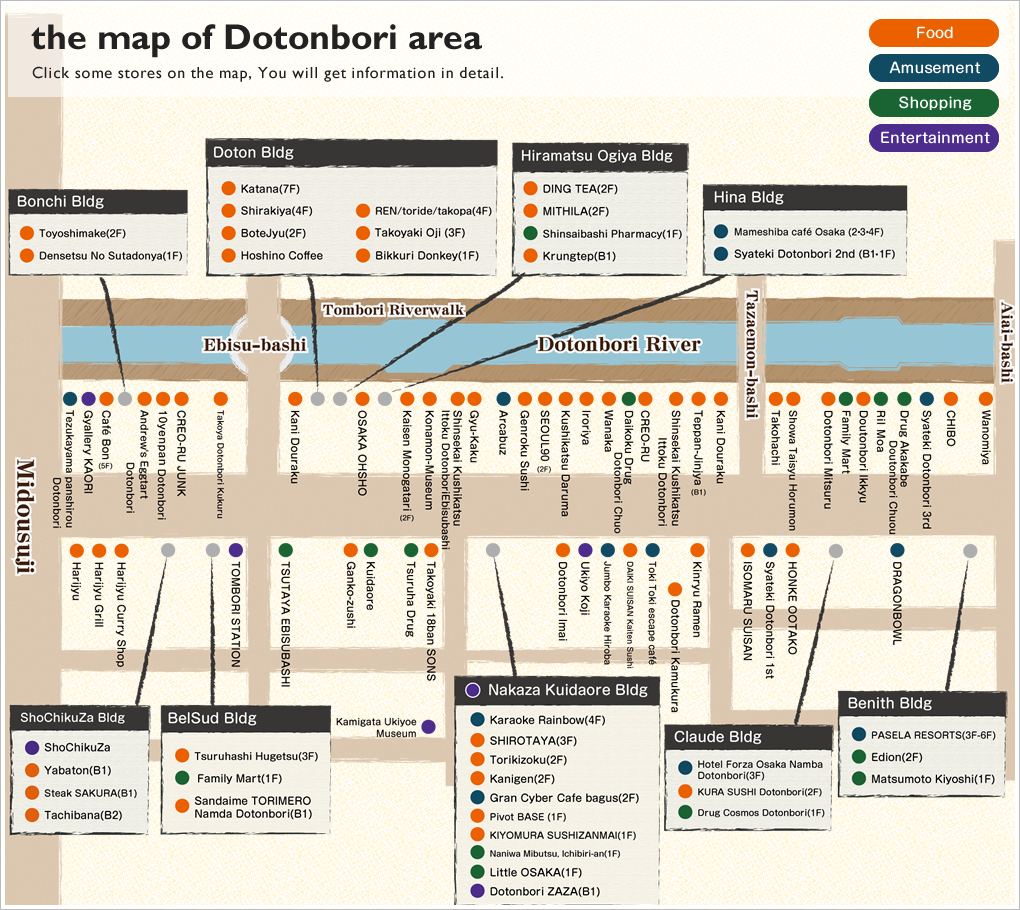 the map of Dotonbori area